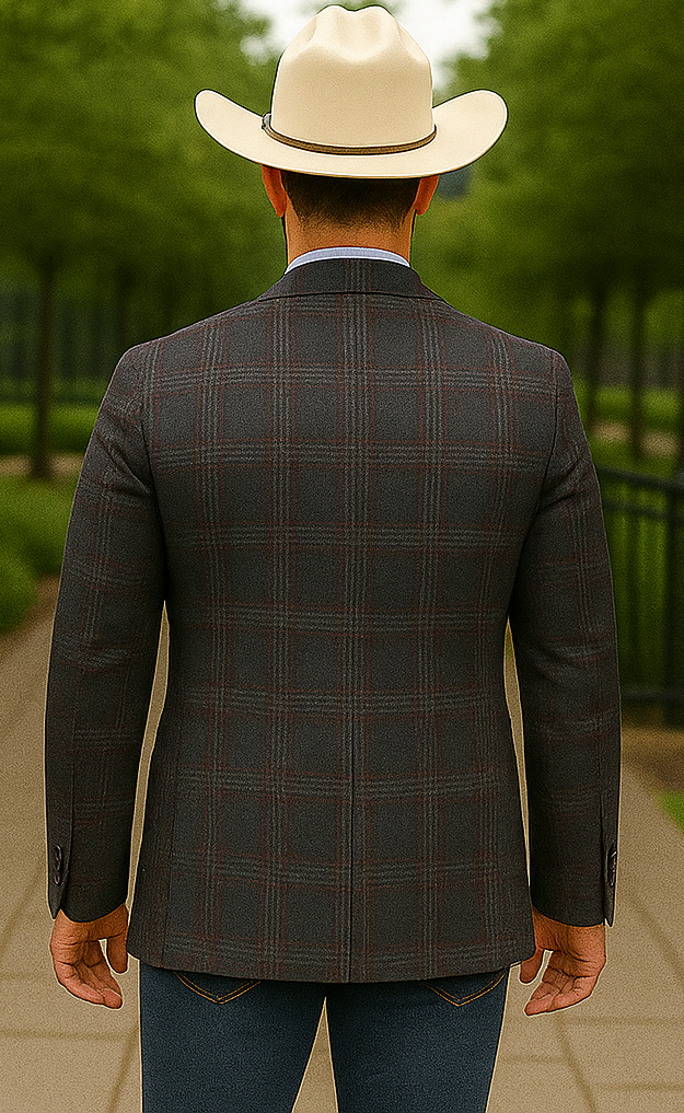 Saco vaquero - Western Sport Coat - Western Blazer- Mens Slim Fit Patch Pocket Vintage Style Sports Coat Blazer In Charcoal Grey Windowpane Plaid