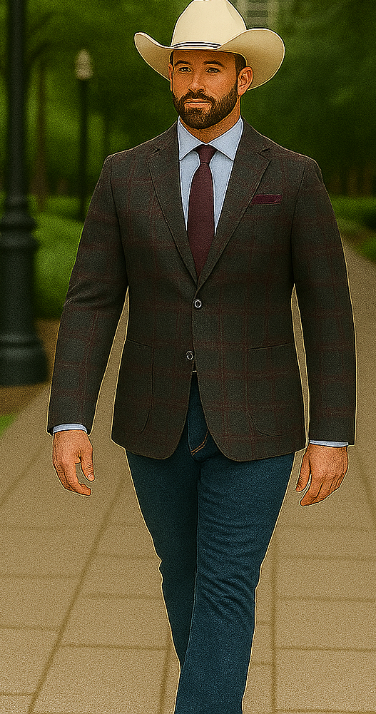 Saco vaquero - Western Sport Coat - Western Blazer- Mens Slim Fit Patch Pocket Vintage Style Sports Coat Blazer In Charcoal Grey Windowpane Plaid