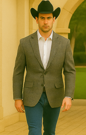 Saco vaquero - Western Sport Coat - Western Blazer- Men's Slim Fit Two Button Glen Plaid Sport Coat In Charcoal Grey