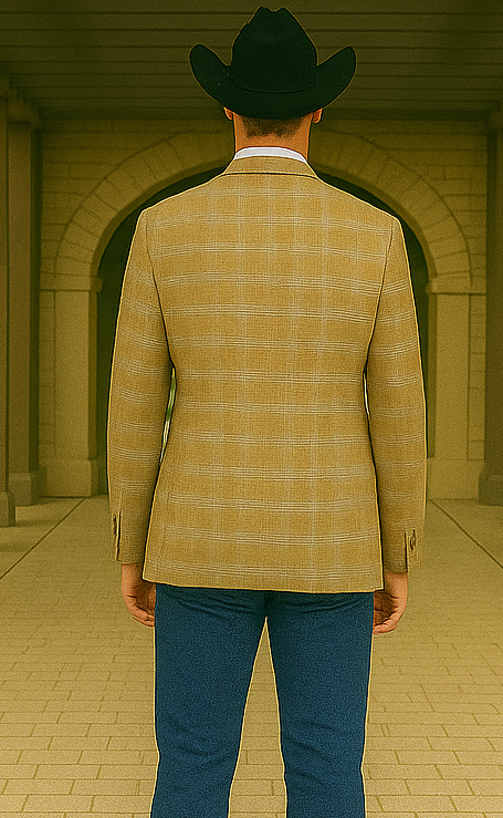 Saco vaquero - Western Sport Coat - Western Blazer- Men's Two Button Business Casual Double Windowpane Sport Coat In Camel & Teal