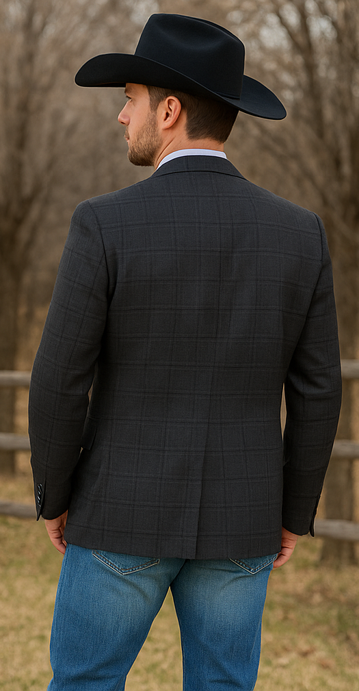 Saco vaquero - Western Sport Coat - Western Blazer- Mens Two Button Classic Fit 100% Wool Sport Coat Blazer In Dark Brown Windowpane Plaid