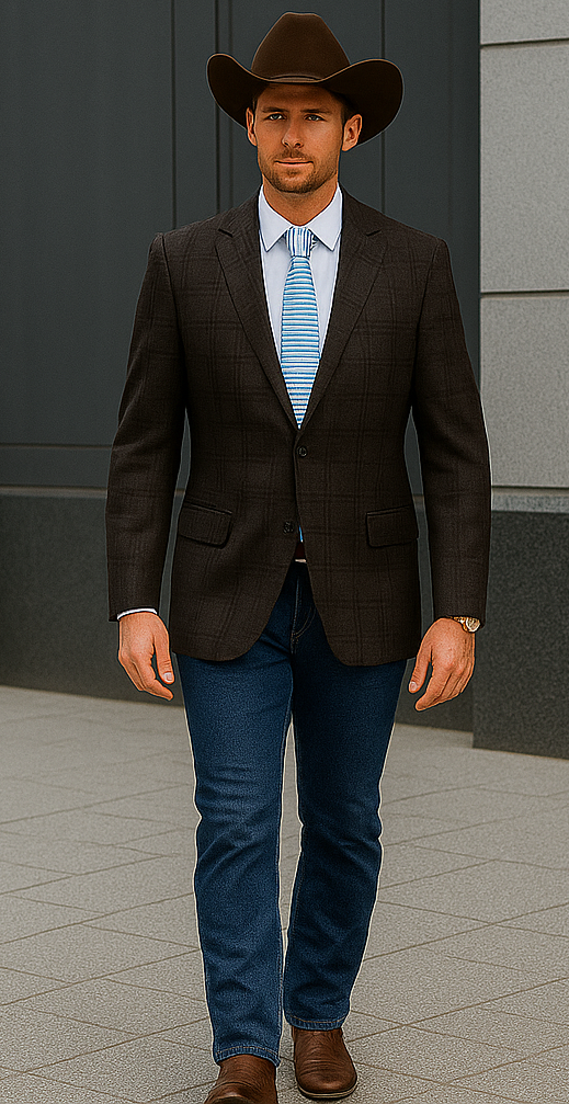 Saco vaquero - Western Sport Coat - Western Blazer- Mens Two Button Classic Fit 100% Wool Sport Coat Blazer In Dark Brown Windowpane Plaid