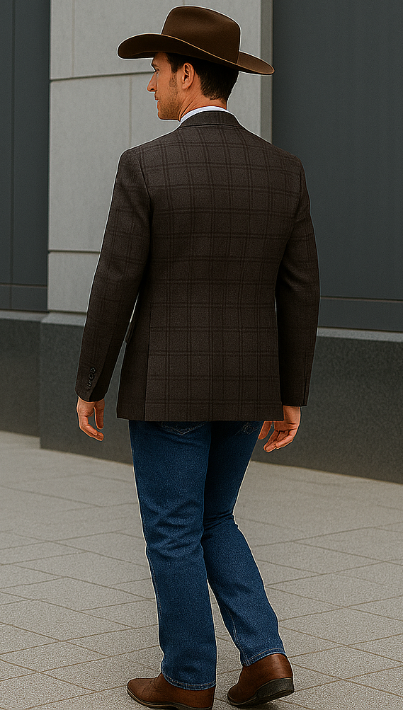 Saco vaquero - Western Sport Coat - Western Blazer - Mens Two Button Classic Fit Wool Sport Coat Blazer In Dark Brown Windowpane Plaid