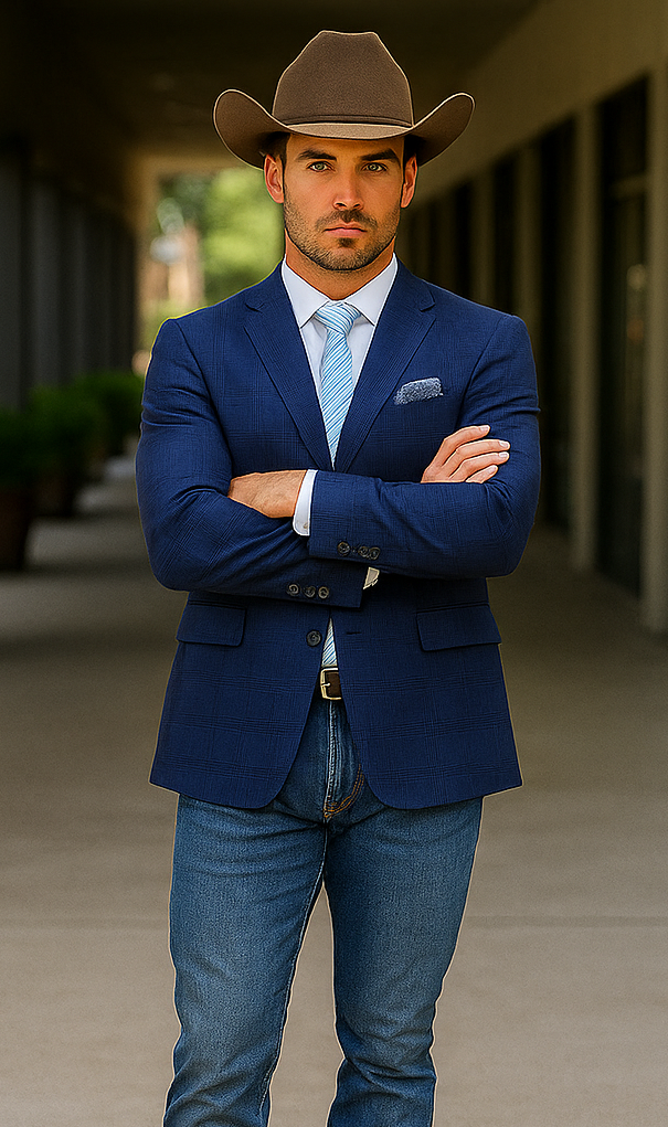 Saco vaquero - Western Sport Coat - Western Blazer  - Mens Two Button Classic Fit Sport Coat Blazer In Dark Navy Blue Windowpane Plaid