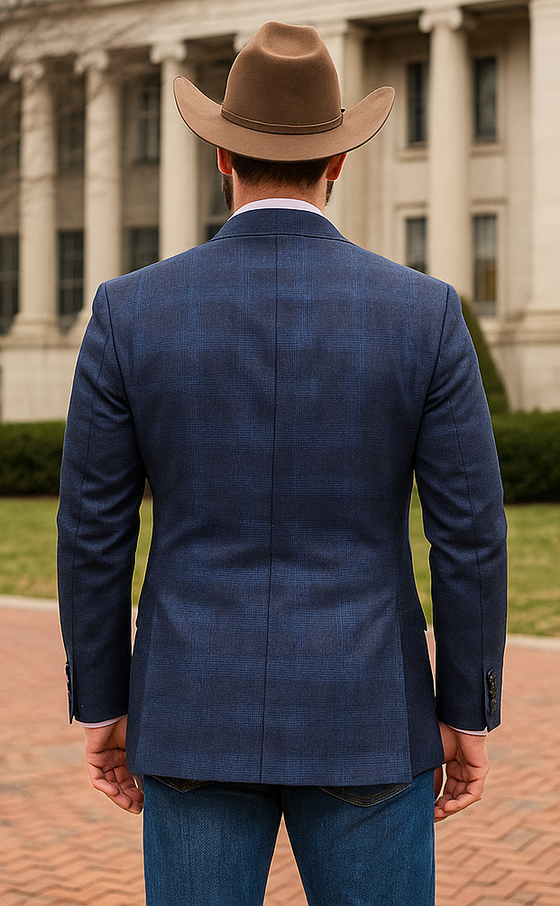 Saco vaquero - Western Sport Coat - Western Blazer- Mens Two Button Classic Fit Sport Coat Blazer In Navy Blue Windowpane Plaid