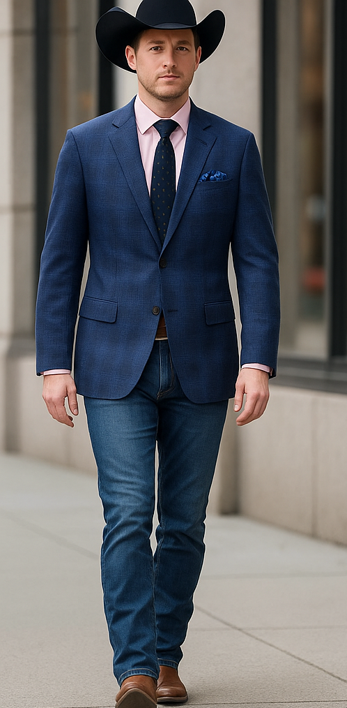 Saco vaquero - Western Sport Coat - Western Blazer- Mens Two Button Classic Fit Sport Coat Blazer In Navy Blue Windowpane Plaid