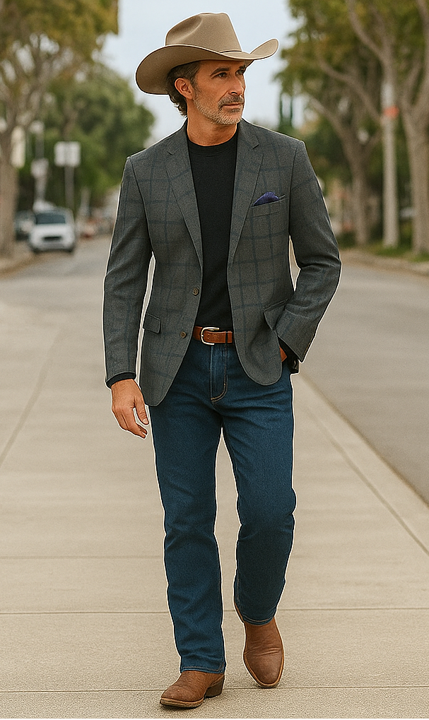 Saco vaquero - Western Sport Coat - Western Blazer - Mens Two Button Classic Fit Wool Sport Coat Blazer In Brown & Olive Gren Windowpane Plaid