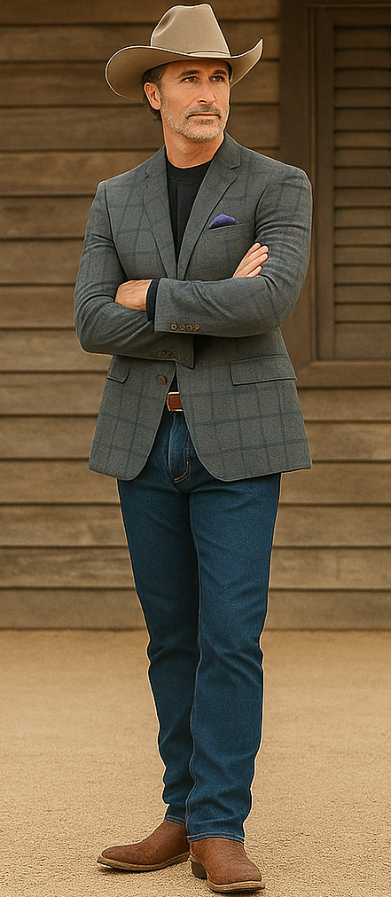 Saco vaquero - Western Sport Coat - Western Blazer - Mens Two Button Classic Fit Wool Sport Coat Blazer In Brown & Olive Gren Windowpane Plaid