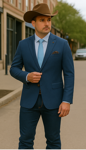 Saco vaquero - Western Sport Coat - Western Blazer - Mens Two Button Classic Fit Wool Sport Coat Blazer In Steel Blue Windowpane Plaid