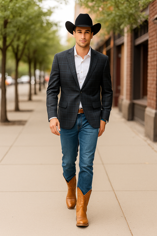 Saco vaquero - Western Sport Coat - Western Blazer - Men's Two Button Regular Fit Double Windowpane Plaid Blazer