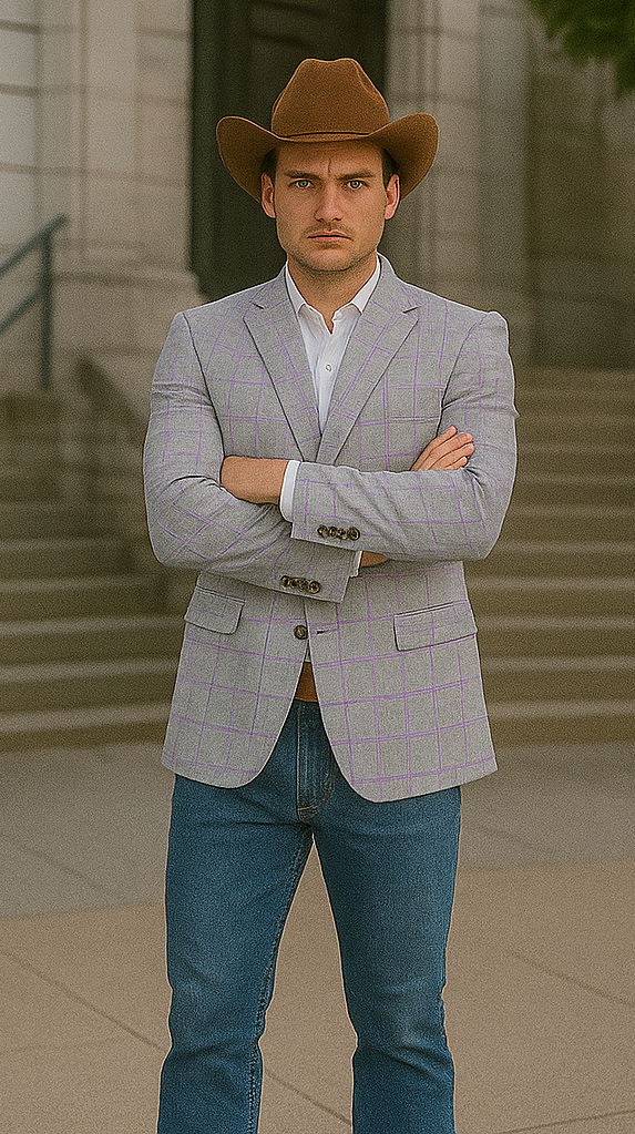 Saco vaquero - Western Sport Coat - Western Blazer - Men's Two Button Regular Fit Sport Coat In Light Grey With Blue & Pink Windowpane Plaid