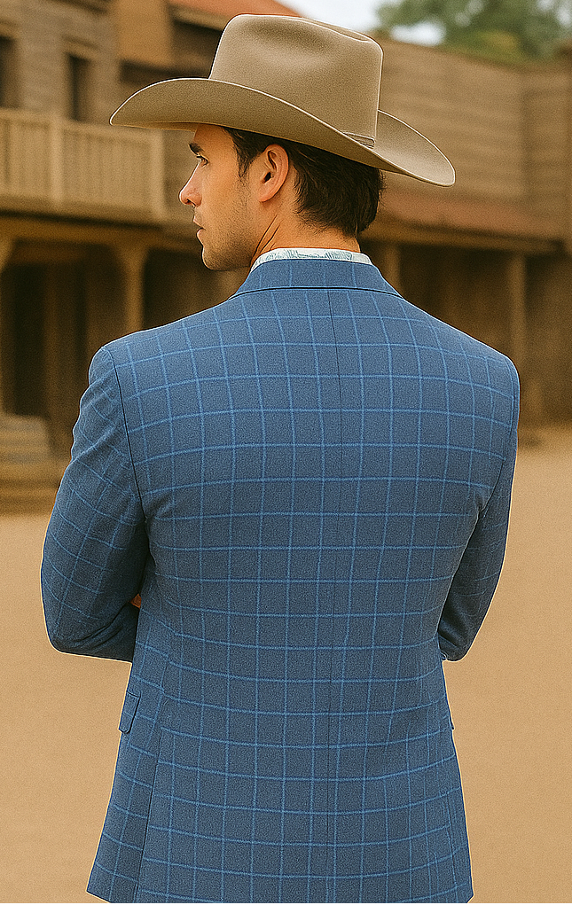 Saco vaquero - Western Sport Coat - Western Blazer  - Men's Two Button Regular Fit Windowpane Plaid  Teal Sport Coat Blazer