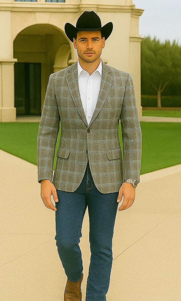 Saco vaquero - Western Sport Coat - Western Blazer- Men's Two Button Slim Fit Business Casual Sport Coat In Camel Glen Plaid