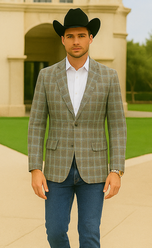 Saco vaquero - Western Sport Coat - Western Blazer- Men's Two Button Slim Fit Business Casual Sport Coat In Camel Glen Plaid