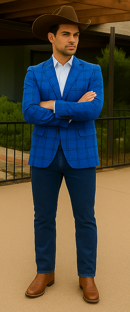 Saco vaquero - Western Sport Coat - Western Blazer - Men's Two Button Slim Fit Glen Plaid Sport Coat Blazer In Royal Blue