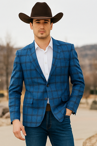 Saco vaquero - Western Sport Coat - Western Blazer - Men's Two Button Slim Fit Glen Plaid Sport Coat Blazer