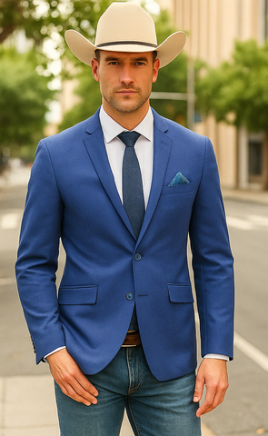 Saco vaquero - Western Sport Coat - Western Blazer - Mens Two Button Slim Fit Sport Coat Blazer In Blue Purple Micro Check