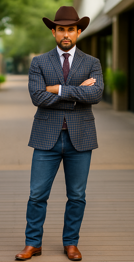 Saco vaquero - Western Sport Coat - Western Blazer - Mens Two Button Slim Fit Wool Sport Coat Blazer In Navy Blue & Burgundy Mini Check