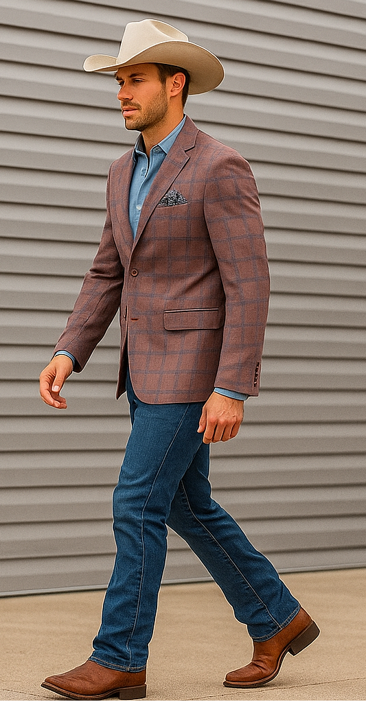 Saco vaquero - Western Sport Coat - Western Blazer - Mens Two Button  Sport Coat Blazer In Burgundy Red Windowpane Plaid