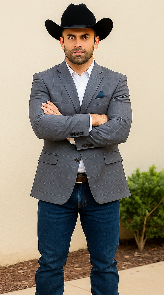 Saco vaquero - Western Sport Coat - Western Blazer - Men's Two Button Windowpane Plaid Blue Sport Coat