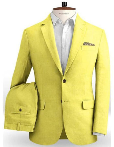 Linen Suit - Mens Summer Suits Safari Yellow Color - Beach Wedding