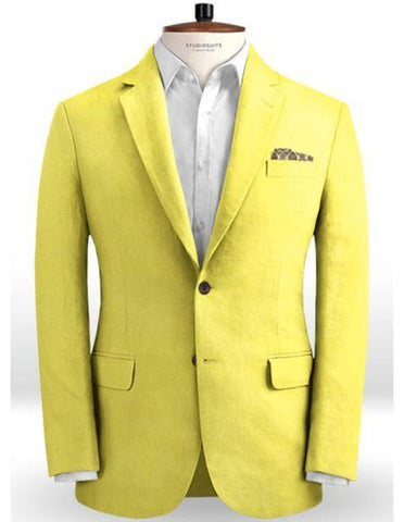 Linen Suit - Mens Summer Suits Safari Yellow Color - Beach Wedding