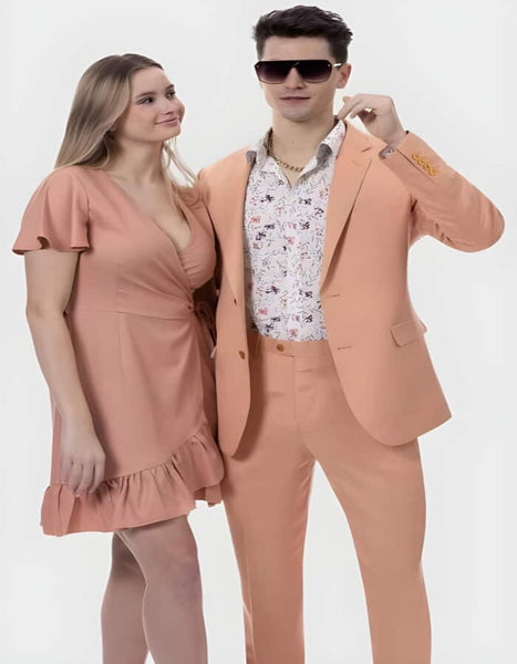 Linen Suit - Mens Summer Suit in  Hot Pink Color - Beach  Wedding Pink Prom Tuxedo main image 0