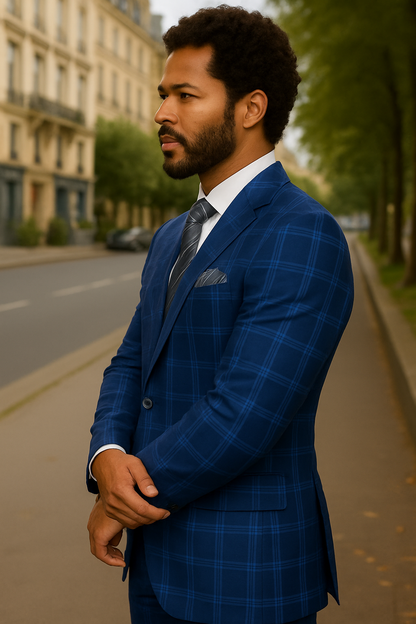 Wool Suit - Italian Made Business Suit by Statement Men's 2 Piece Big and Tall 100% Wool Fashion Suit - Bold Plaid
