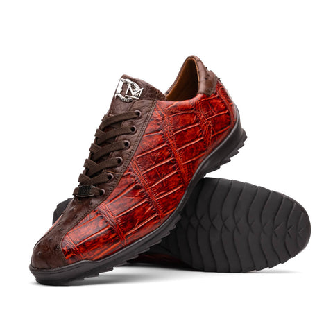 Marco Di Milano Saulo Cognac Exotic Ostrich and Alligator Casual Sneakers