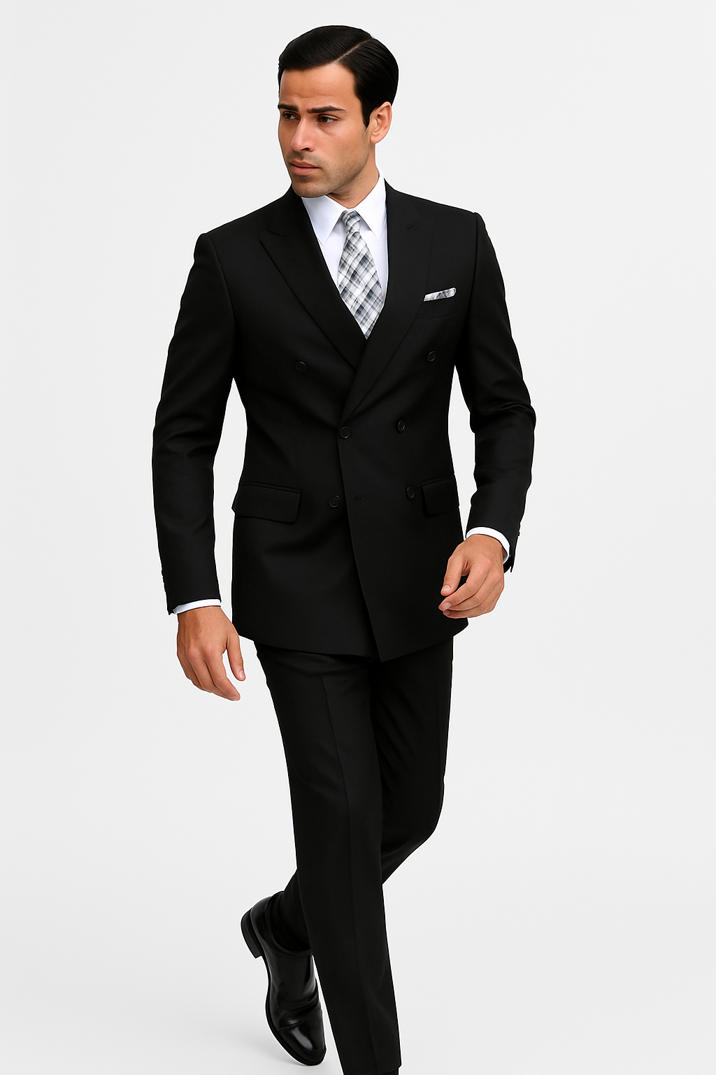 Mens Classic Wool Double Breasted Suit in Black
