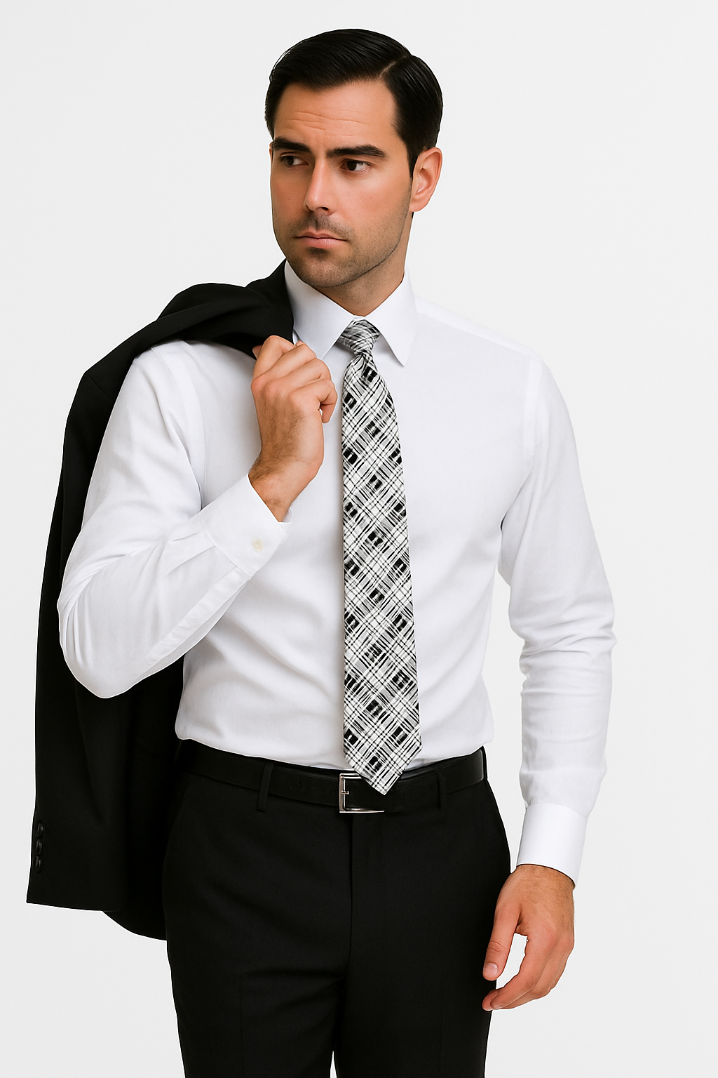 Mens Classic Wool Double Breasted Suit in Black