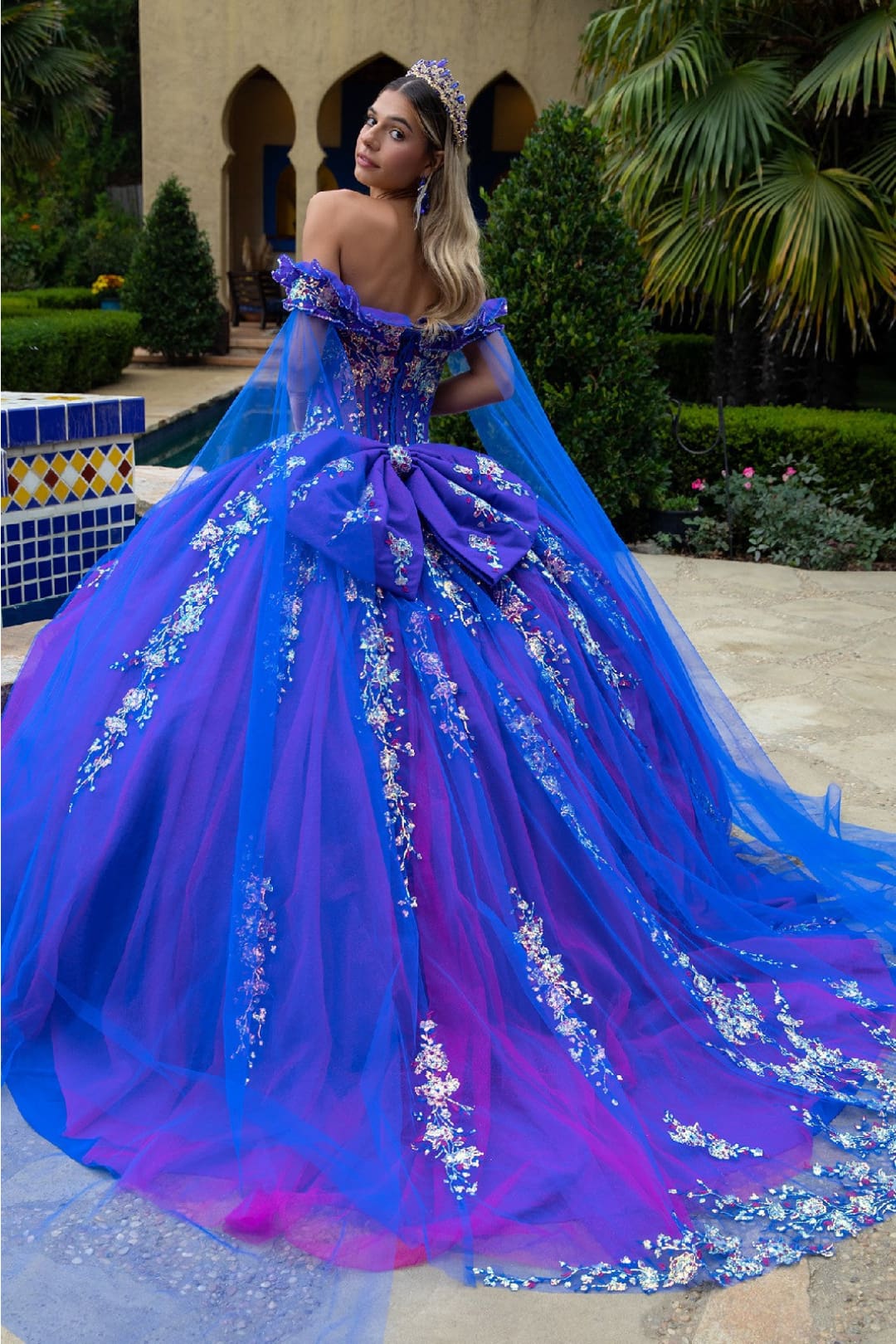 Sequin Cape Sleeve Ball Gown by GLS Gloria GL3518 - Quinceanera Dresses
