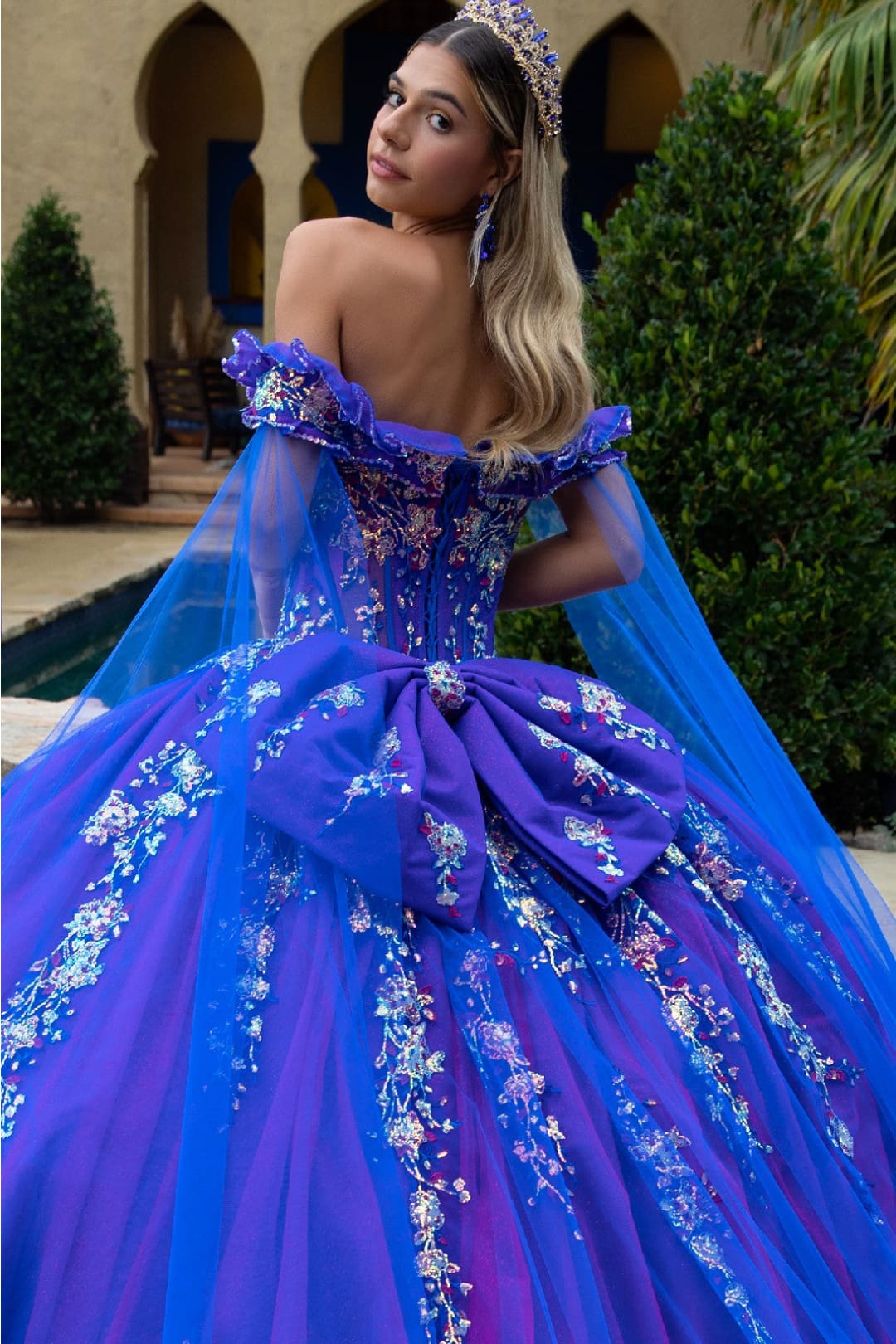 Sequin Cape Sleeve Ball Gown by GLS Gloria GL3518 - Quinceanera Dresses