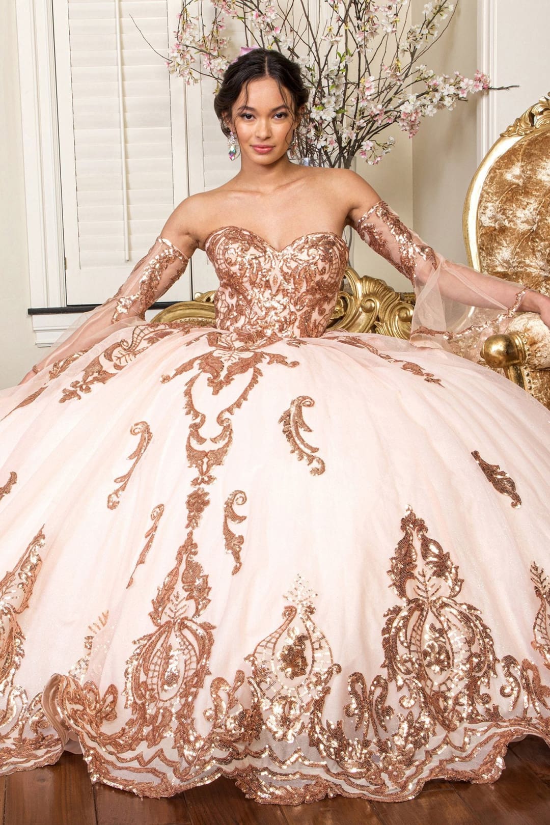 Sequin Print Strapless Ball Gown by Elizabeth K GL1914 - Quinceanera Dresses