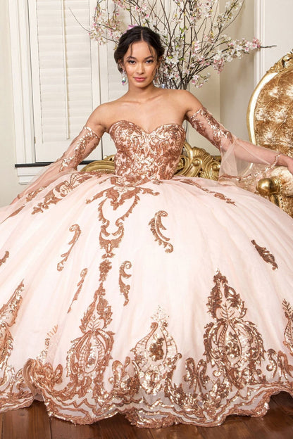 Sequin Print Strapless Ball Gown by Elizabeth K GL1914 - Quinceanera Dresses