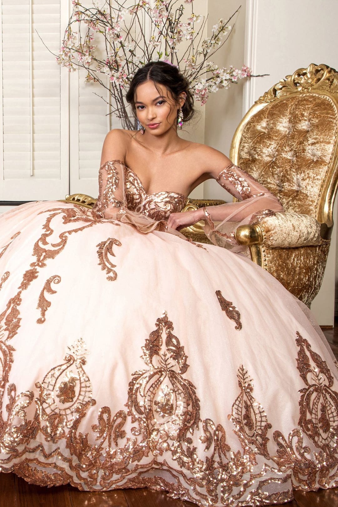 Sequin Print Strapless Ball Gown by Elizabeth K GL1914 - Quinceanera Dresses