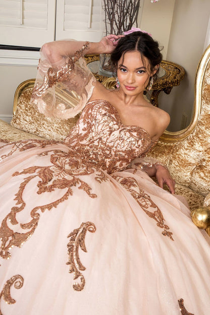 Sequin Print Strapless Ball Gown by Elizabeth K GL1914 - Quinceanera Dresses