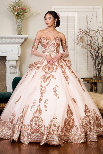 Sequin Print Strapless Ball Gown by Elizabeth K GL1914 - XS / Champagne - Quinceanera Dresses