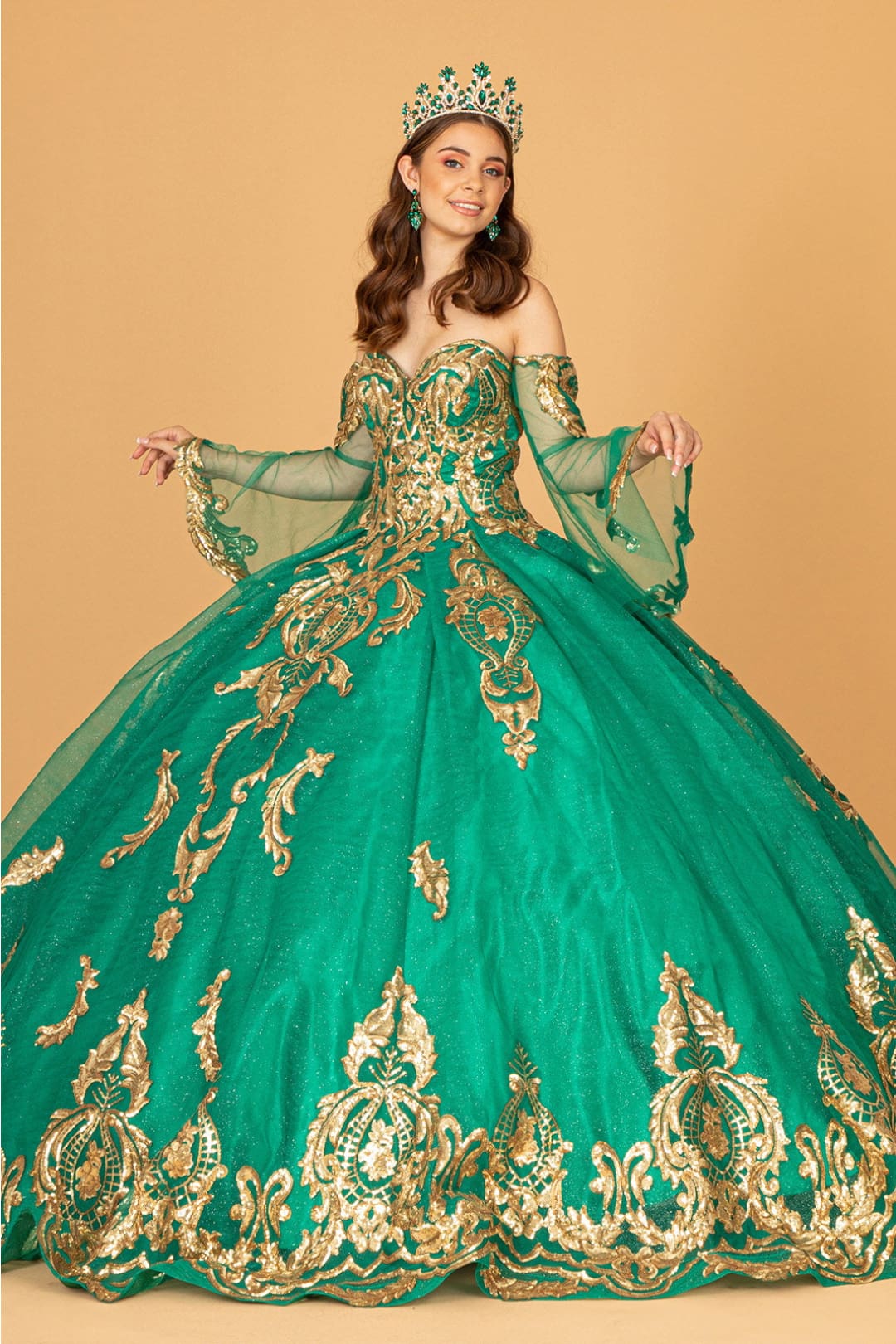 Sequin Print Strapless Ball Gown by Elizabeth K GL1914 - XS / Emerald Green - Quinceanera Dresses