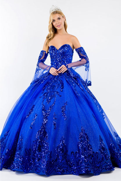 Sequin Print Strapless Ball Gown by Elizabeth K GL1914 - XS / Royal Blue - Quinceanera Dresses