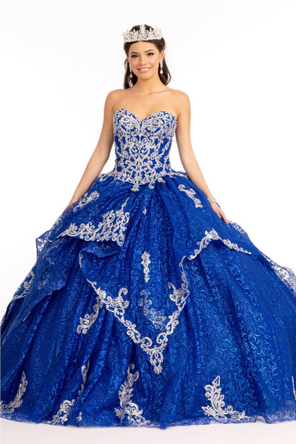 Sequin Print Strapless Ball Gown by Elizabeth K GL1987 - XS / Royal Blue - Quinceanera Dresses
