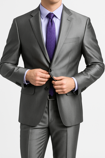 Mens Shiny Sharkskin Suit in Silver Grey