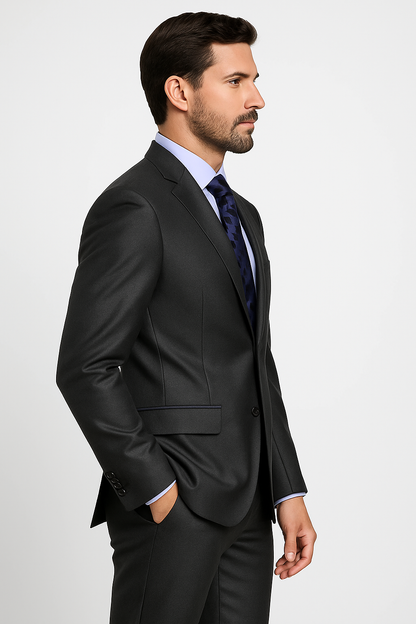 Mens Shiny Sharkskin Suit in Silver Grey