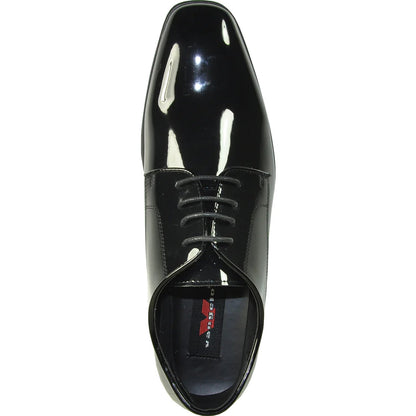 Bravo Mens Shiny Patent Plain Toe Tuxedo Dress Shoe in Black