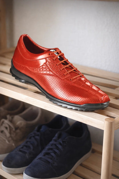 Los Altos Cognac Caiman Crocodile Tail Men's Casual Sneakers
