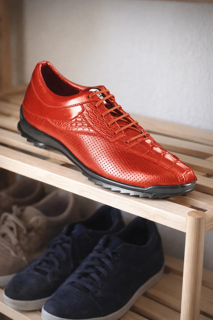 Los Altos Cognac Caiman Crocodile Tail Men's Casual Sneakers