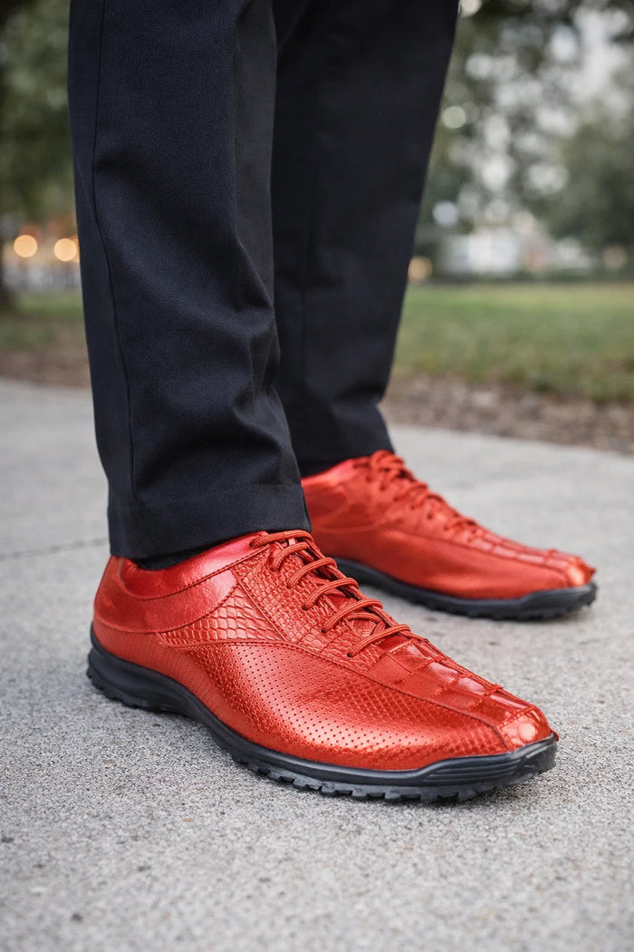 Los Altos Cognac Caiman Crocodile Tail Men's Casual Sneakers