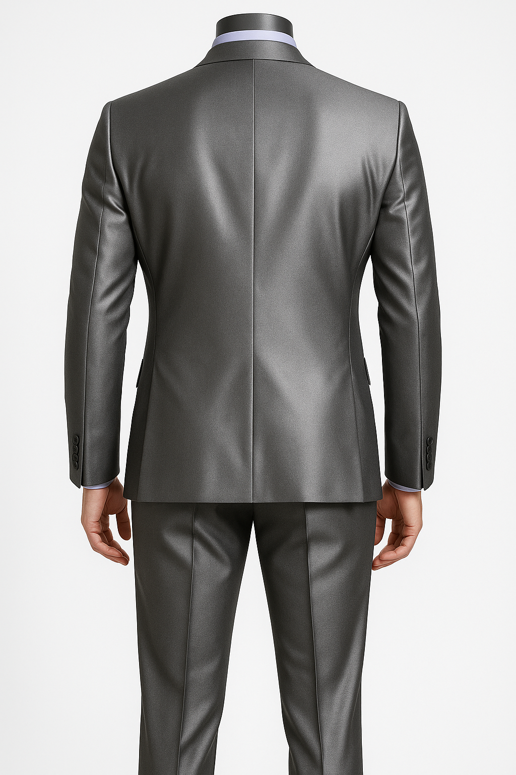 Mens Shiny Sharkskin Suit in Silver Grey