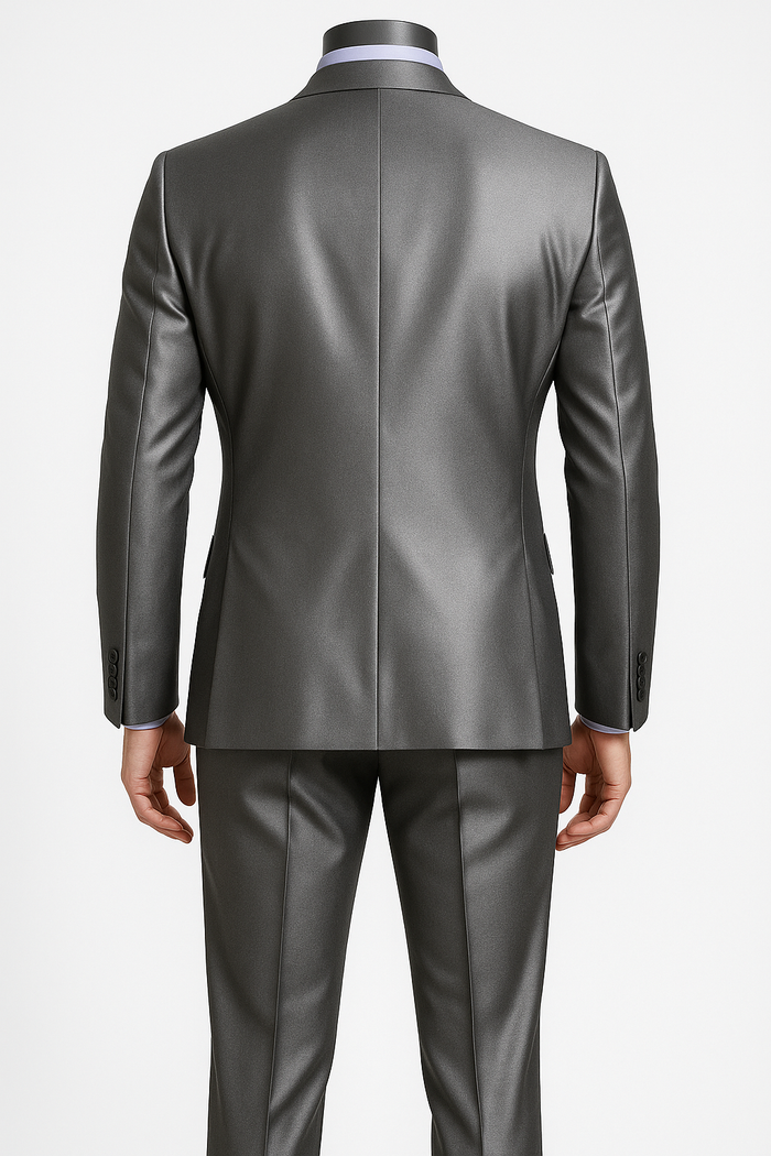 Men's Shiny Sharkskin Suit in Silver Grey