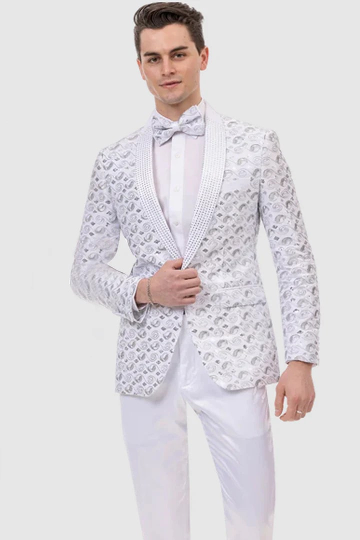 56 All White Mens Tuxedo Wedding Suit Mens Modern Silver